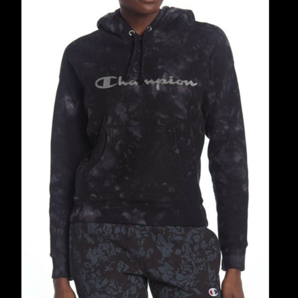 champion reverse weave scrunch dye black hoodie